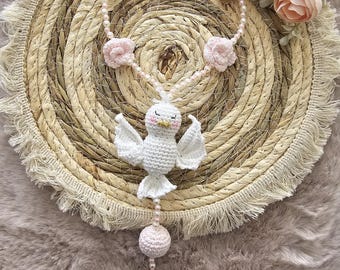 Handmade crochet rosary with dove – a special gift for First Communion