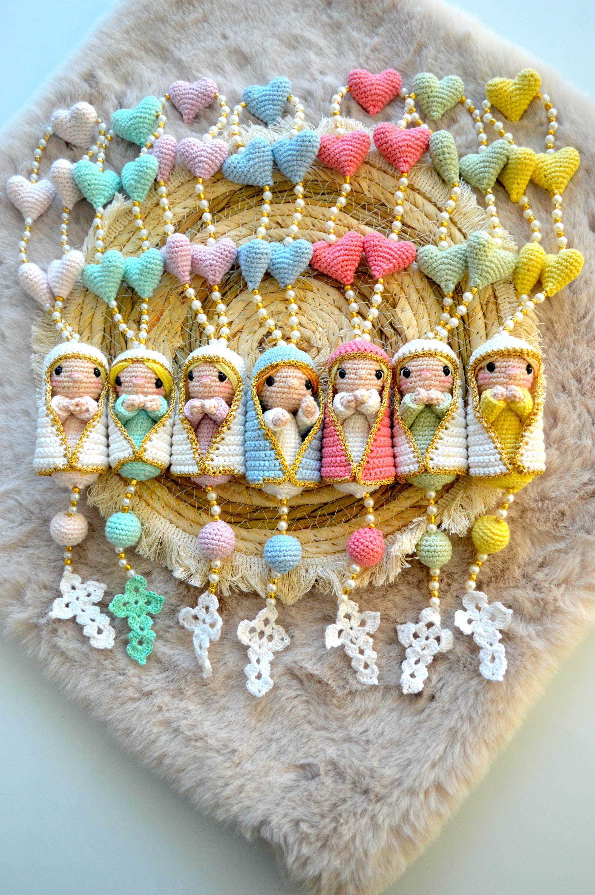 Handmade crochet rosary with a little Saint Mary – a special gift for First Communion