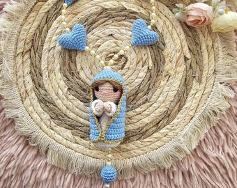 Handmade crochet rosary with little Saint Mary - A special gift for First Communion