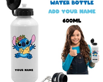 Personalised Stitch 600ml Water Bottle, Custom Cup Drink Spout & Screw Cap, Gift for Kids School and Adults, Aluminium