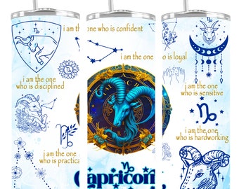 Zodiac Capricorn geïsoleerde 20oz thermische magere beker van roestvrij staal, geleverd met rietje