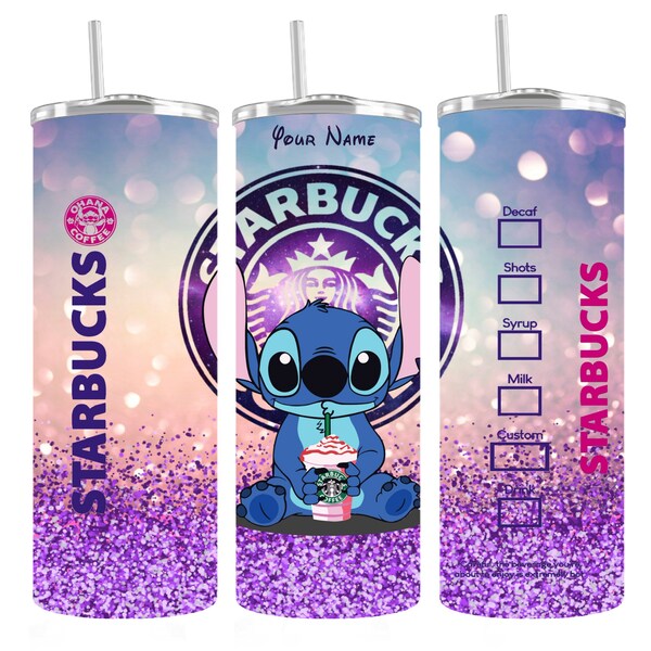 Stitch personnalisé Starbucks Glitter Effect Isolé 20oz Thermal Skinny Tumbler Acier inoxydable Fourni avec paille