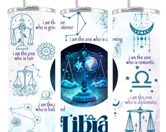 Zodiac Libra Insulated 20oz Thermal Skinny Tumbler Stainless Steel Supplied with Straw