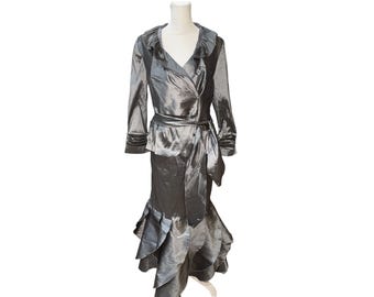Moshita Couture Silver Metallic Ruffle Skirt Set Formal Evening Mermaid Gown 12