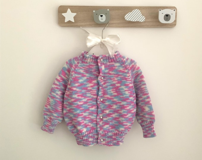 Baby Rainbow Cardigan 6M | Handmade Knit Sweater | Wool & Acrylic | Winter Baby Clothes | Made in Europe
