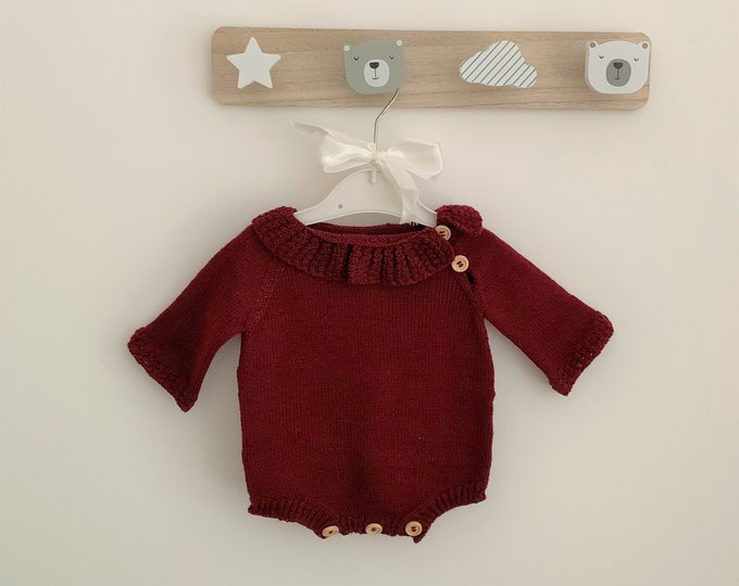 Ruffled Baby Bodysuit 1-3M | Sustainable Knit | Handmade in Europe | Blush or Bordeaux | Newborn Gift