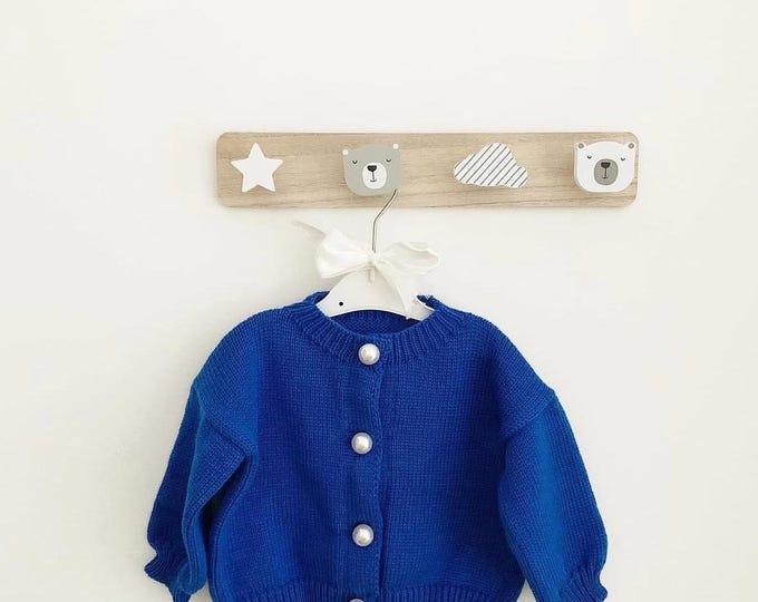 Pearl Blue Knit Baby Bomber | Handmade Oversized Cardigan 12–18M | Wool Blend | Elegant Baby Sweater