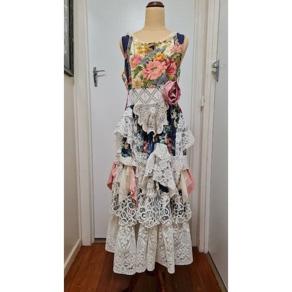 Upcycled Floral Lace Dress: Handmade Boho Mid-calf Sundress (AU Size 10) -  Etsy