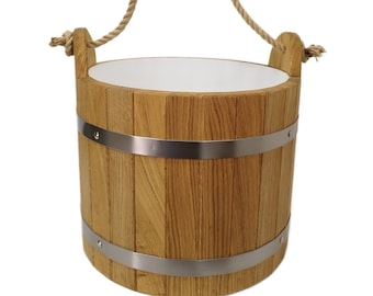 Eiken sauna-emmer 20 l met touw, houten sauna-emmer, sauna-accessoires, handgemaakte eikenhouten emmer/saunalepel/cadeau-idee