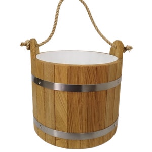 Oak sauna Bucket 20 L with rope , Wooden sauna bucket, Sauna Accessories, Handmade Wood Oak bucket/ Sauna Scoop/ gift idea