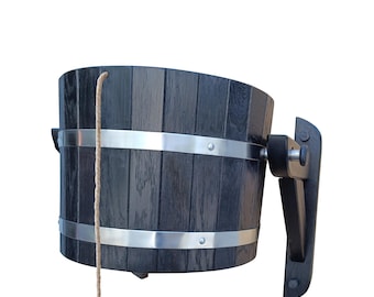 Black oak sauna bucket shower 20l ( rope) / Black self spilling bucket ( rope pull)