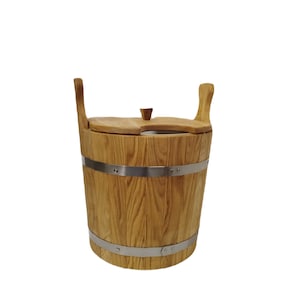 Sauna  bucket with lid for Steaming Brooms 20l / Wooden sauna bucket, Sauna Accessories, Handmade Wood Oak bucket/ gift idea