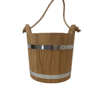 Oak sauna Bucket 12 L with rope , Wooden sauna bucket, Sauna Accessories, Handmade Wood Oak bucket/ Sauna Scoop/ gift idea