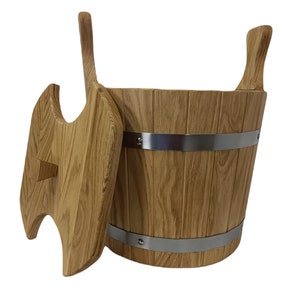 Sauna  bucket with lid for Steaming Brooms 12l / Wooden sauna bucket, Sauna Accessories, Handmade Wood Oak bucket/ gift idea