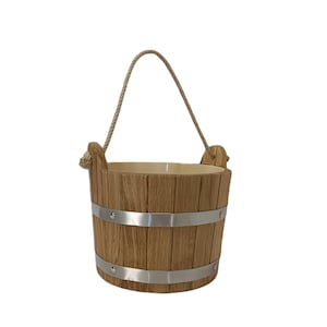 Oak sauna Bucket 5 L with rope , Wooden sauna bucket, Sauna Accessories, Handmade Wood Oak bucket and Sauna Scoop/ gift idea