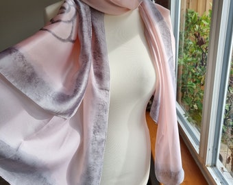 Luxurious Pink Blush 100% Grey Silky Flowers Silk Scarf Satin Gorgeous Gift