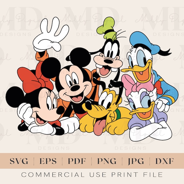 Mickey Group SVG | Fab 5 SVG | Sublimation | Cricut Machine | Mickey | Minnie | Goofy | Donald Duck | Pluto | Daisy | Pdf | Jpg | Png