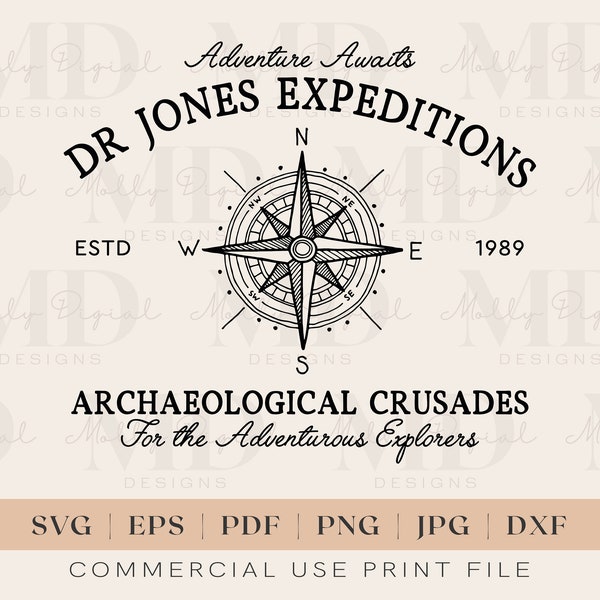 Dr Jones Expeditions SVG | Indiana Jones SVG | Archaeological PNG | Sublimation | Printable Design | Vinyl Cut File | Pdf | Jpg | Png