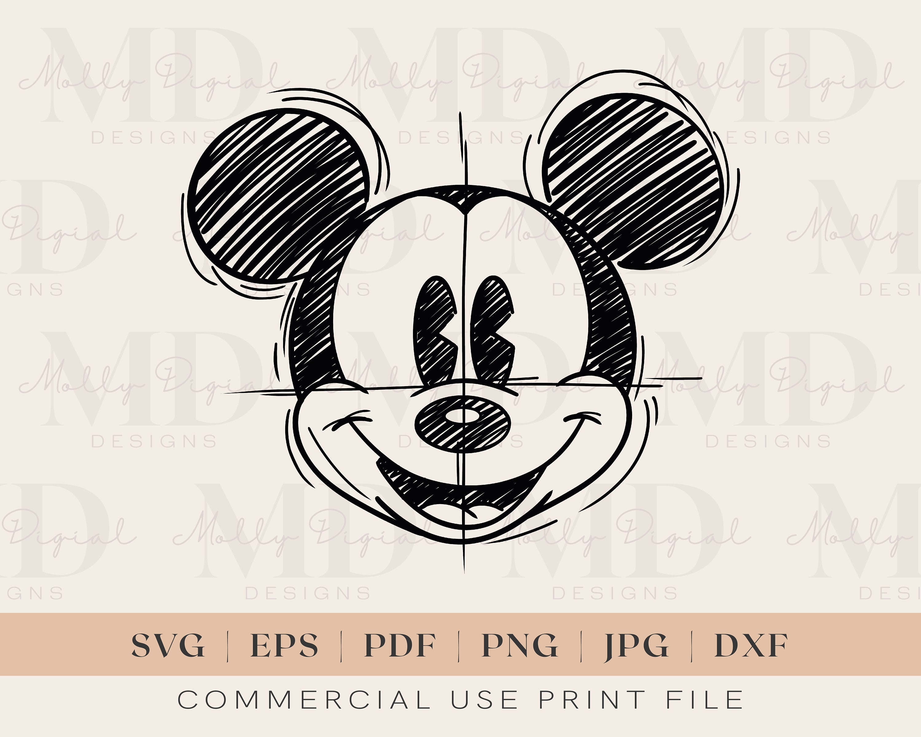 Mickey Mouse Head Sketch SVG Retro Mickey Sketch SVG Etsy