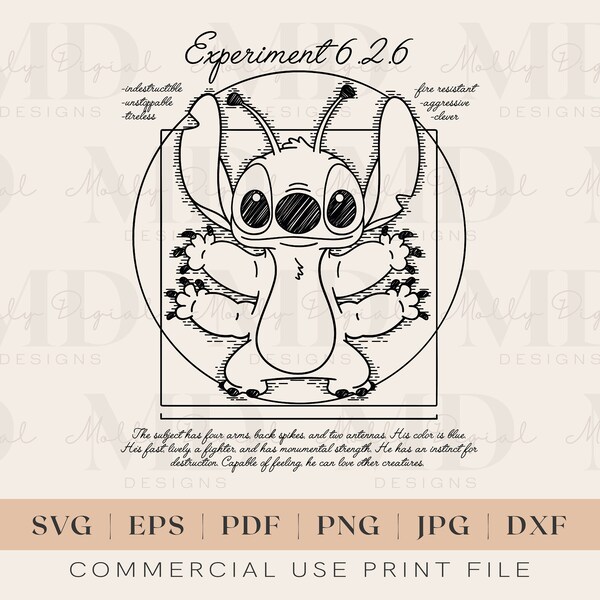 Stitch Da Vinci Sketch SVG | Ohana SVG | Lilo Stitch PNG | Sublimation Design | Circuit Cut File | Printable Design | Pdf | Jpg