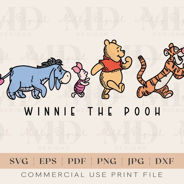 Winnie l'ourson SVG | Pooh Ours Png | Ourson et amis Svg | Mickey PNG | Chemise Winnie l'ourson | Sublimation | Fichier de coupe Cricut | PDF | Jpg