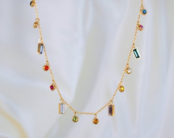 18k gold plated gemstone necklace and bracelet set, boho necklace, multi charm necklace, hippie necklace, gift package included