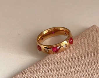 18K Gold Ring Multi Stone Gold Ring ,Birthstone Gold Statement Ring , Gold Plate Sterling Silver Ring, Gemstone Ring