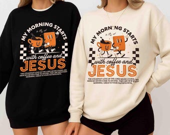 Coffee and Jesus PNG: Retro Christian Shirt Design (Digital Download