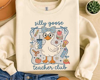 Nauczycielka Silly Goose PNG: Kwiatowy projekt koszulki na powrót do szkoły (pobieranie cyfrowe)