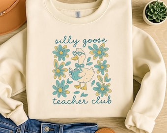 Funny Goose PNG: Floral Teacher Club, Back to School (Digital Download)