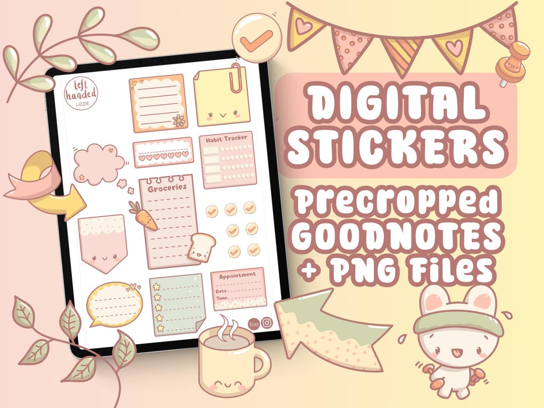 Kawaii Digital Sticker Pack for Goodnotes | Cute Essentials Stickers ...