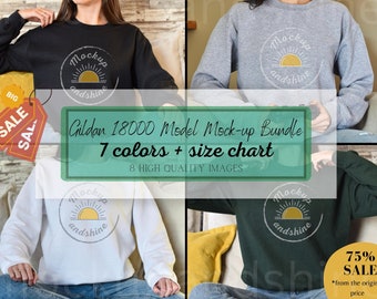 Gildan 18000 Model Mockup Bundle, Sweatshirt Mock-ups, Gildan Crewneck Bundle, Black White Sport Grey Maroon Forest Green Red Charcoal Mock