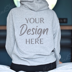 Gildan 18500 Sport Grey Mockup, Gildan 18500 Back Mockup, Gi18000 Hoodie Mocks, Back of Hoodie Mockup, Unisex Hooded Sweatshirt Sport Grey