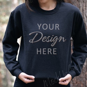 Gildan 18000 Mockup, Gildan Black Sweatshirt Mockup, Autumn Sweatshirt Model Mockup, Black Gildan Crewneck Mockups, Fall Mockup 18000 Black