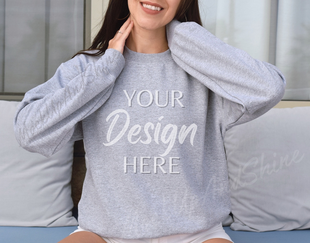 Gildan 18000 Mockup, Gildan Sport Grey Sweatshirt Mockup, Sweatshirt ...