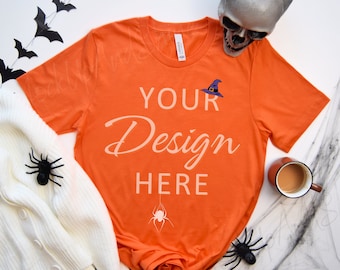 Bella Canvas 3001 Mockup, Halloween Orange 3001 Mockup, Flat lay Tshirt Mockup 3001, Orange Bella Canvas, Halloween Tee 3001 Mockup for Fall