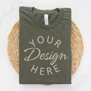 Bella Canvas 3001 Mockup, Military Green 3001 Mockup, Bella Canvas Flat Tshirt Mockup 3001, Military Green Bella Canvas, Tee Mock Flat lay