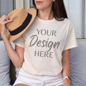 Gildan 5000 Mockup, Natural T-Shirt Mockup, Summer Model Mockup G5000, Gildan Shirt Mock ups, Natural Tee Mocks, Gildan 5000 Mockup Outdoor