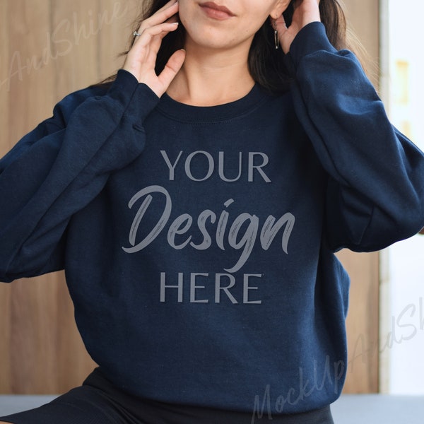 Gildan 18000 Navy Mockup, Gildan Sweatshirt Mockup, Model Mockup 18000 Navy, Crewneck Mocks, Heavy Blend Sweater Dark Blue, Lifestyle Mockup