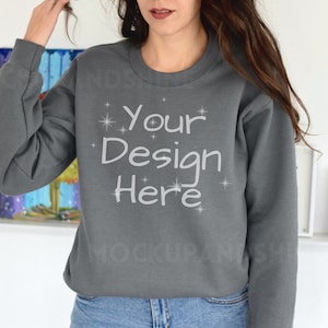 Gildan 18000 Mockup, Gildan Charcoal Sweatshirt Mock up, Sweatshirt Model Mockup, Charcoal Gildan Crewneck Mockups, Heavy Blend Sweater