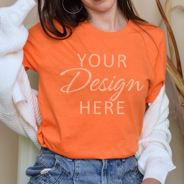 Bella Canvas 3001 Mockup, Tshirt 3001 Orange Mockup, Orange Bella Canvas Model Mockup, Tshirt Mockup 3001, Orange Bella Canvas 3001 Mockup