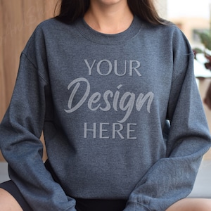 Gildan 18000 Mockup Dark Heather, Sweatshirt Model Mockup, Gildan Crewneck Mocks, Grey Mockup Autumn, Fall Mockup 18000, Dark Heather Mockup