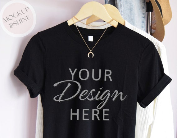 Bella Canvas 3001 Mockup, Black 3001 Hanging Mockup, Black Tshirt Mockup, Hanging Shirt Styled Mock 3001, Black Bella Canvas Hanging Tee