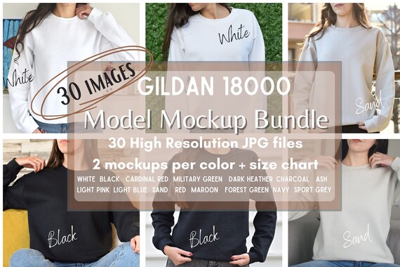 Gildan 18000 Mockup Bundle, Mega Model Mockup Bundle, Gildan Crewneck, Multiple Colors Gildan 18000 Bundle, Gildan Sweatshirts Mega Bundle