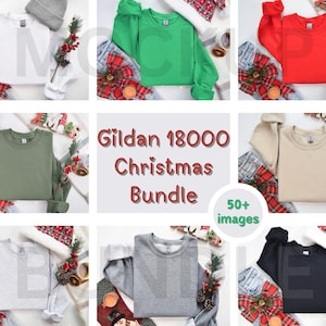 Lot Noël Gildan 18000, pose à plat et maquettes G18000, lot de sweat-shirts des fêtes, POD Noël