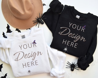 Gildan 18000 Mockup, Halloween 18000 Flat Lay Mockup Black and White, Autumn Sweatshirt Mockup, Gildan Crewneck Mockups, Halloween Mockup