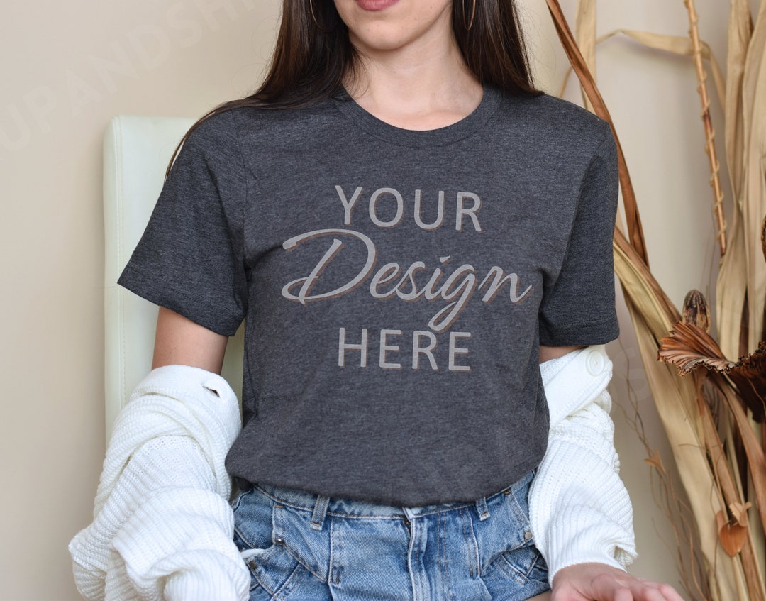 Bella Canvas 3001 Mockup, Dark Grey Heather 3001 Mockup, Bella Canvas ...