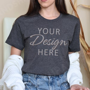 Bella Canvas 3001 Mockup, Dark Grey Heather 3001 Mockup, Bella Canvas Tee Model Mock, Tshirt Mockup 3001, Heather Dark Grey Bella Canvas