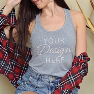 Next Level 1533 Mockup, Heather Grey 1533 Tank Top, Next Level Racerback Tank Top, Model Mockup 1533 Heather Gray, Heather Grey Next Level