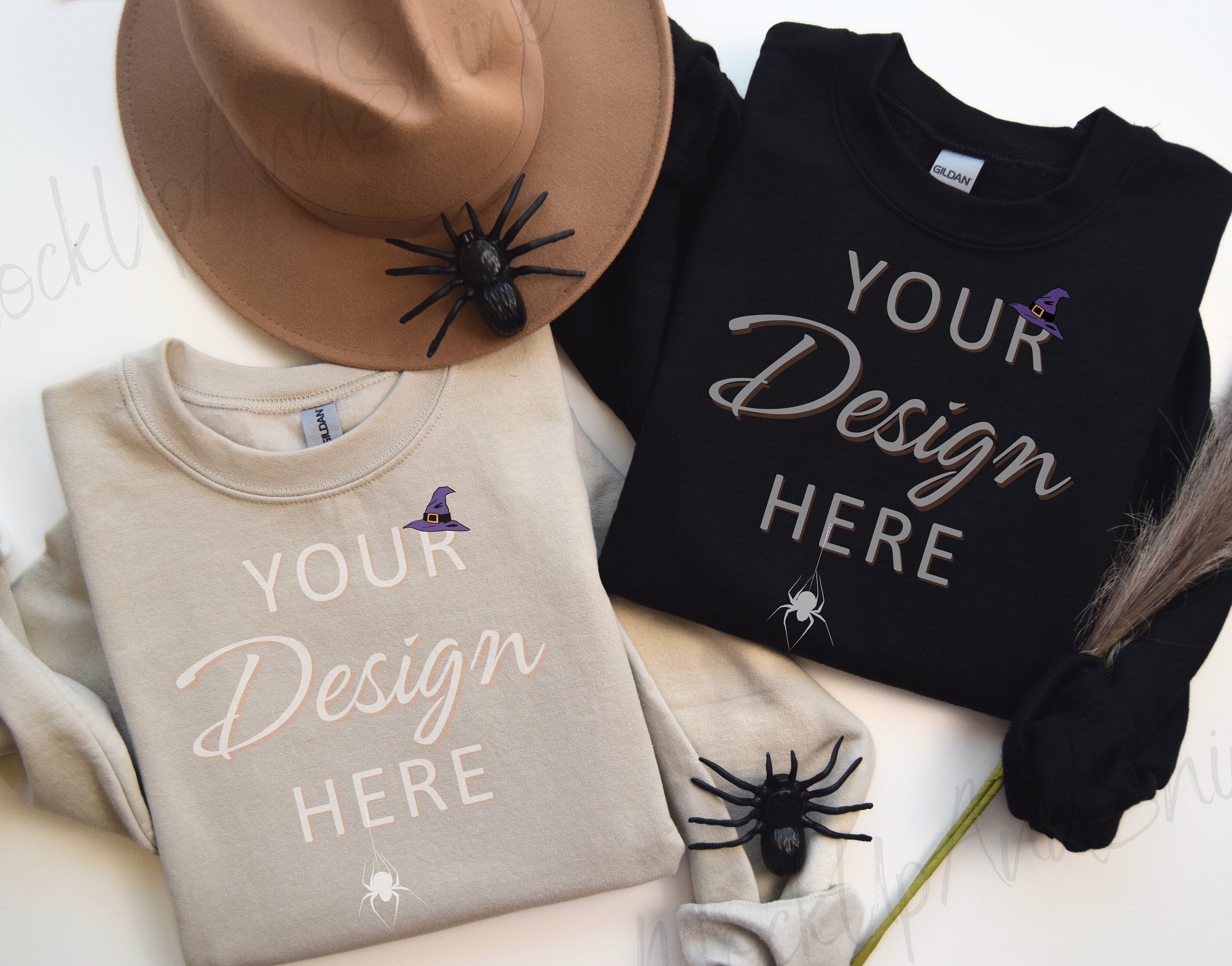 Gildan 18000 Mockup, Halloween 18000 Flat Lay Mockup Black and Sand, Autumn Sweatshirt Mockup, Gildan Crewneck Mockups, Halloween Mockup